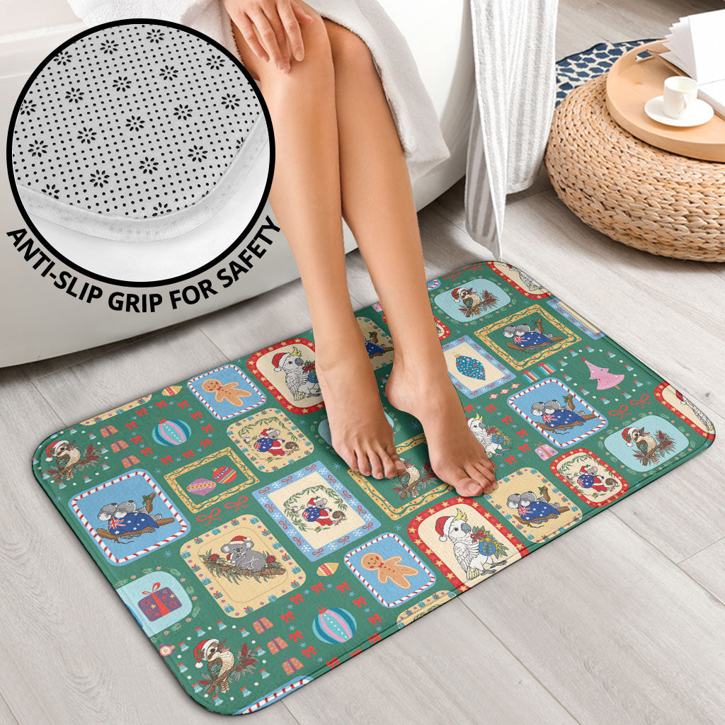 Australia Wildlife Christmas Stamp Bathroom Set Green Aussie Native Animal Seamless Pattern