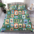 Australia Wildlife Christmas Stamp Bedding Set Green Aussie Native Animal Seamless Pattern