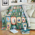 Australia Wildlife Christmas Stamp Blanket Green Aussie Native Animal Seamless Pattern