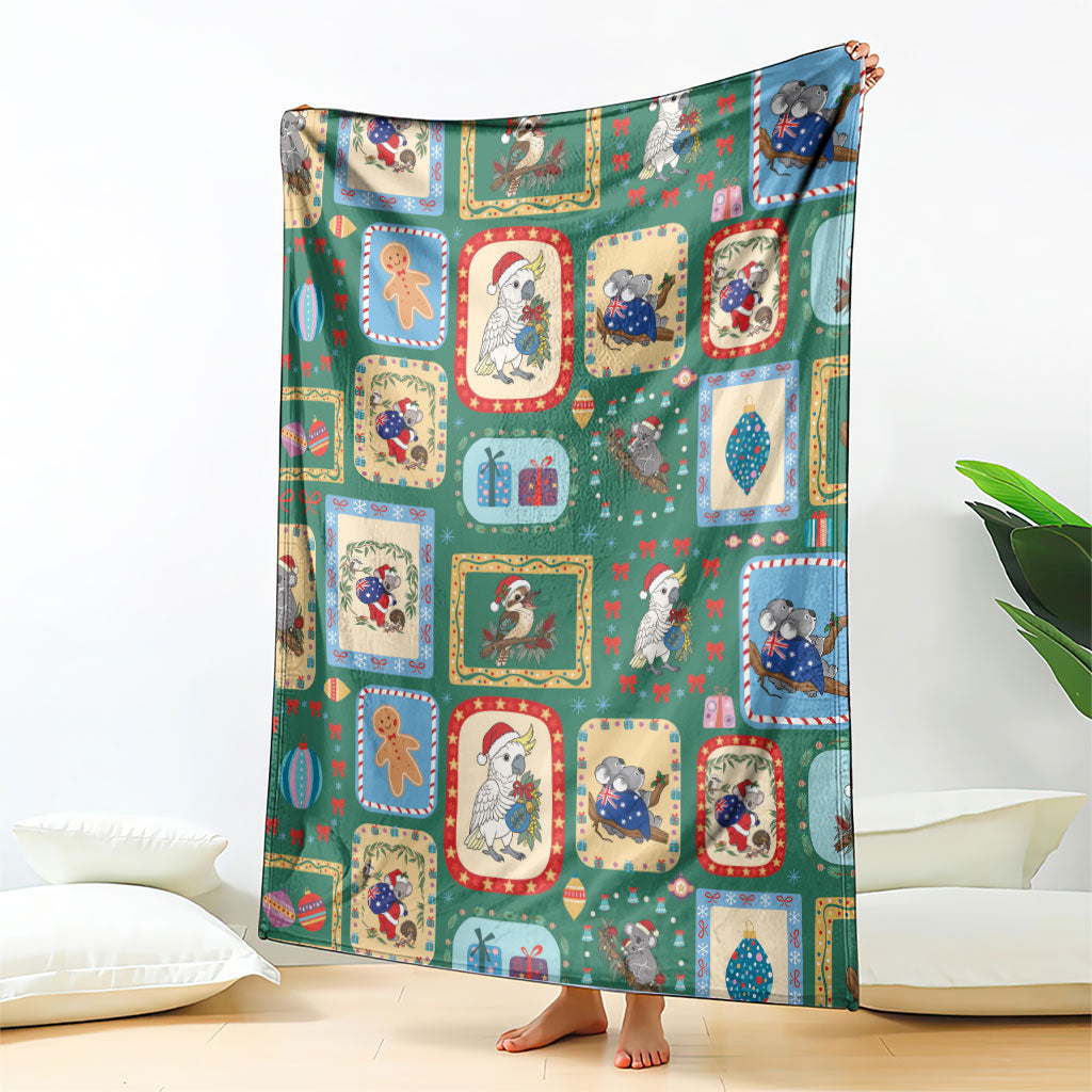 Australia Wildlife Christmas Stamp Blanket Green Aussie Native Animal Seamless Pattern