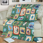 Australia Wildlife Christmas Stamp Blanket Green Aussie Native Animal Seamless Pattern