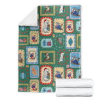 Australia Wildlife Christmas Stamp Blanket Green Aussie Native Animal Seamless Pattern