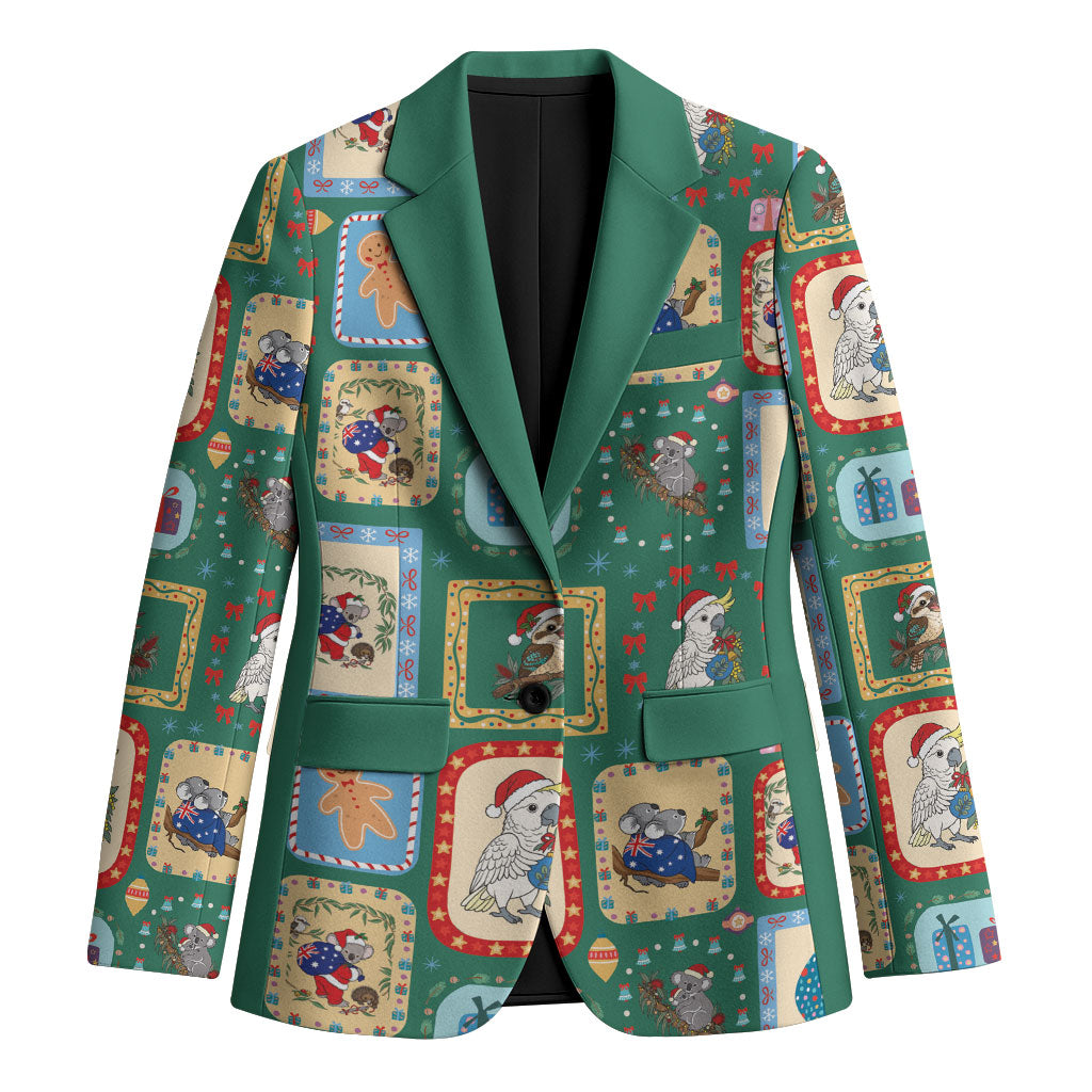 Australia Wildlife Christmas Stamp Blazer Green Aussie Native Animal Seamless Pattern