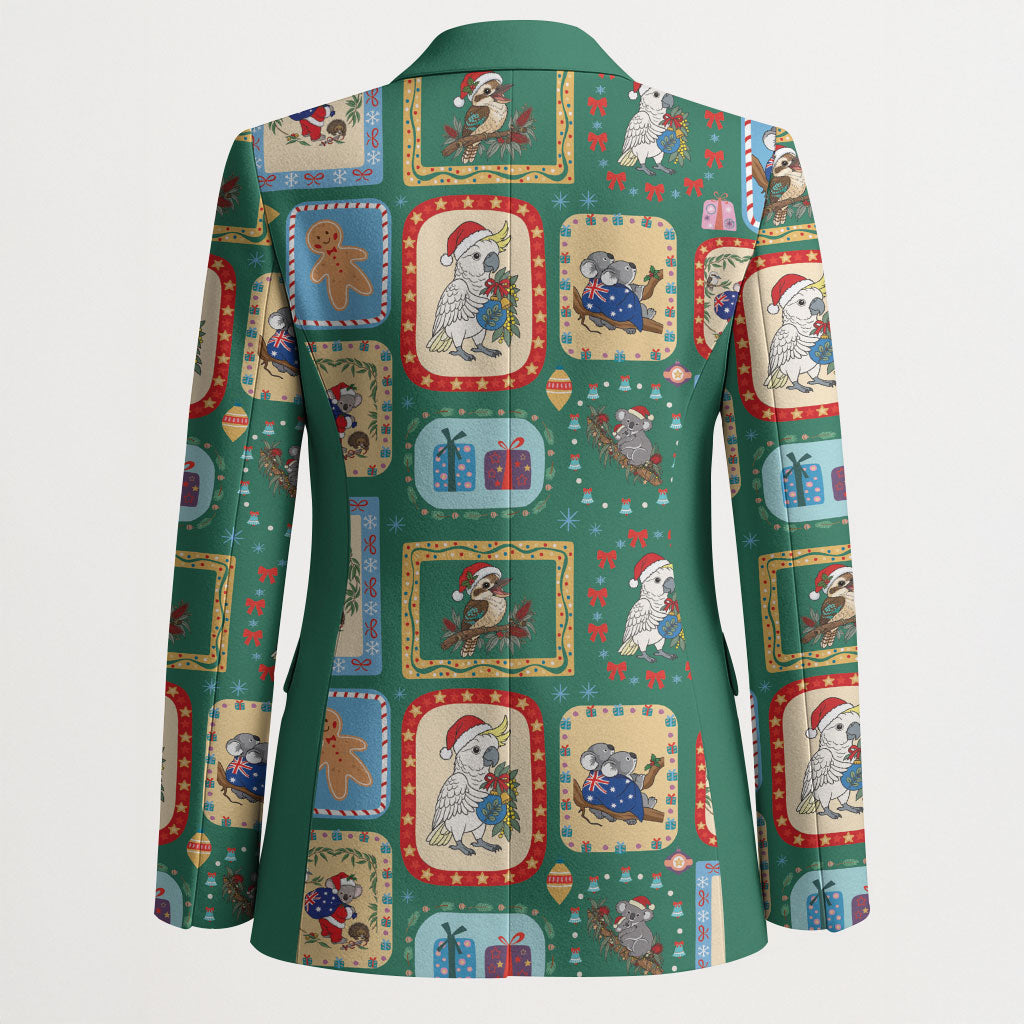 Australia Wildlife Christmas Stamp Blazer Green Aussie Native Animal Seamless Pattern
