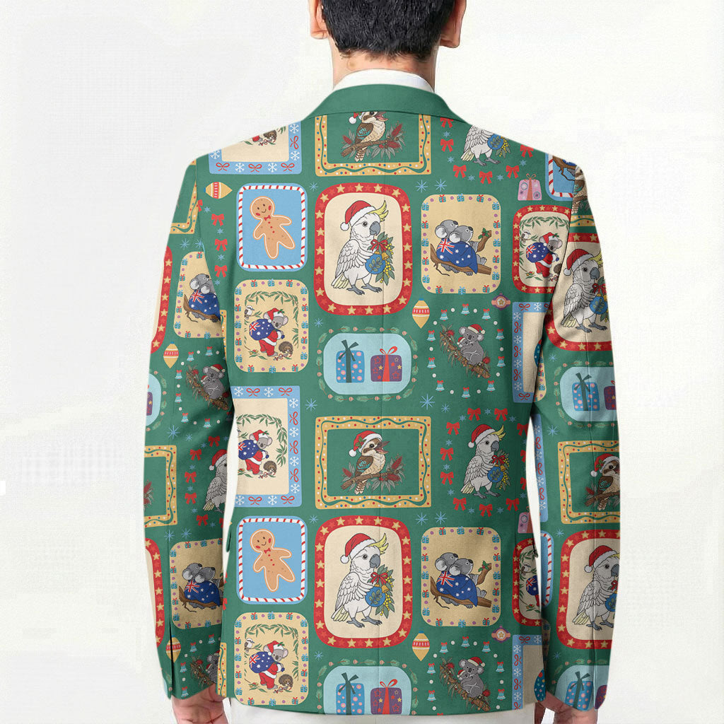Australia Wildlife Christmas Stamp Blazer Green Aussie Native Animal Seamless Pattern