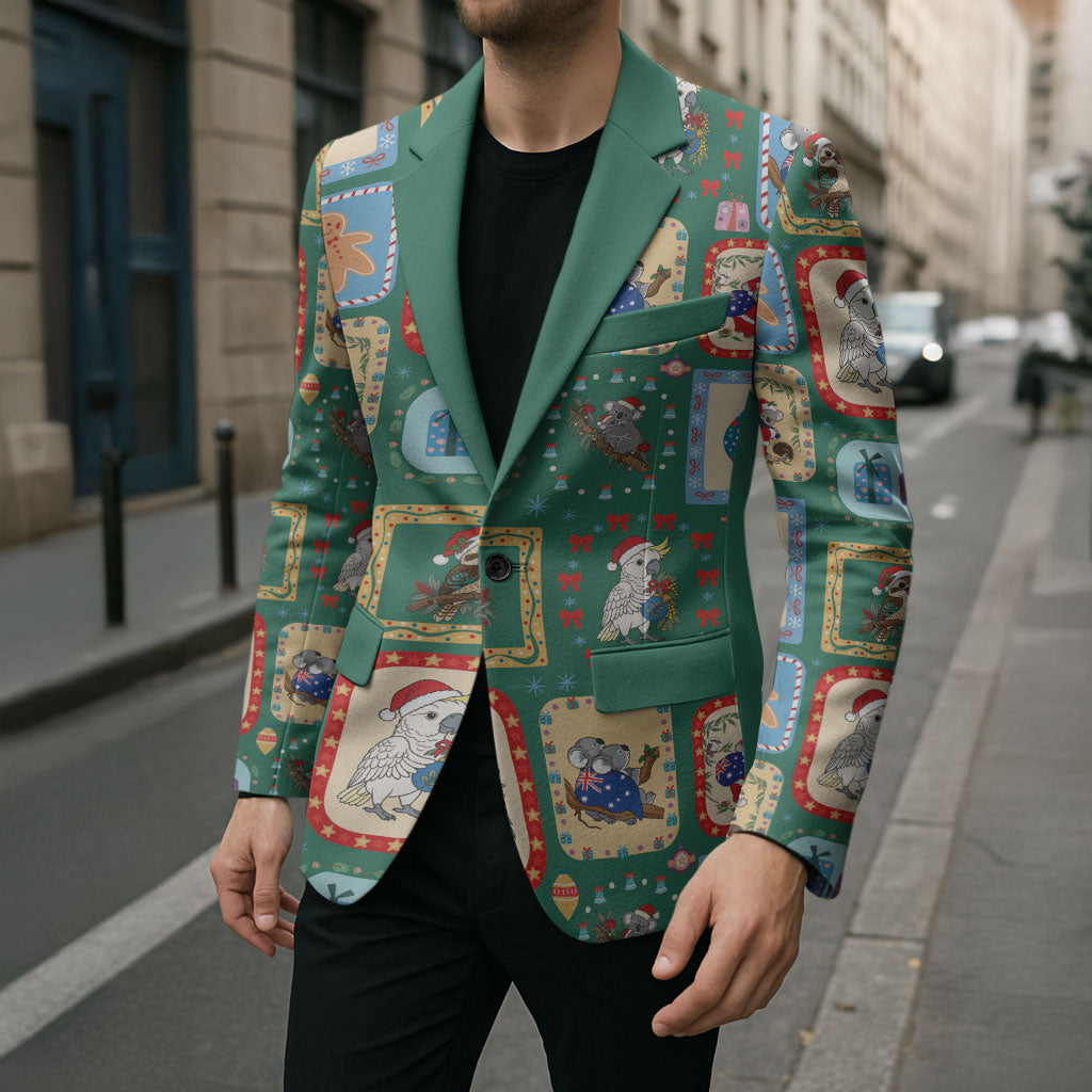 Australia Wildlife Christmas Stamp Blazer Green Aussie Native Animal Seamless Pattern