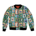 Australia Wildlife Christmas Stamp Bomber Jacket Green Aussie Native Animal Seamless Pattern