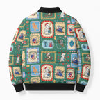 Australia Wildlife Christmas Stamp Bomber Puffer Jacket Green Aussie Native Animal Seamless Pattern