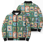 Australia Wildlife Christmas Stamp Bomber Puffer Jacket Green Aussie Native Animal Seamless Pattern