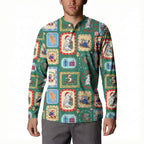 Australia Wildlife Christmas Stamp Button Sweatshirt Green Aussie Native Animal Seamless Pattern