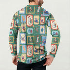 Australia Wildlife Christmas Stamp Button Sweatshirt Green Aussie Native Animal Seamless Pattern