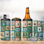 Australia Wildlife Christmas Stamp 4 in 1 Can Cooler Tumbler Green Aussie Native Animal Seamless Pattern