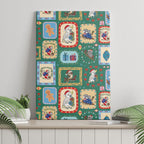 Australia Wildlife Christmas Stamp Canvas Wall Art Green Aussie Native Animal Seamless Pattern