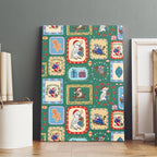 Australia Wildlife Christmas Stamp Canvas Wall Art Green Aussie Native Animal Seamless Pattern