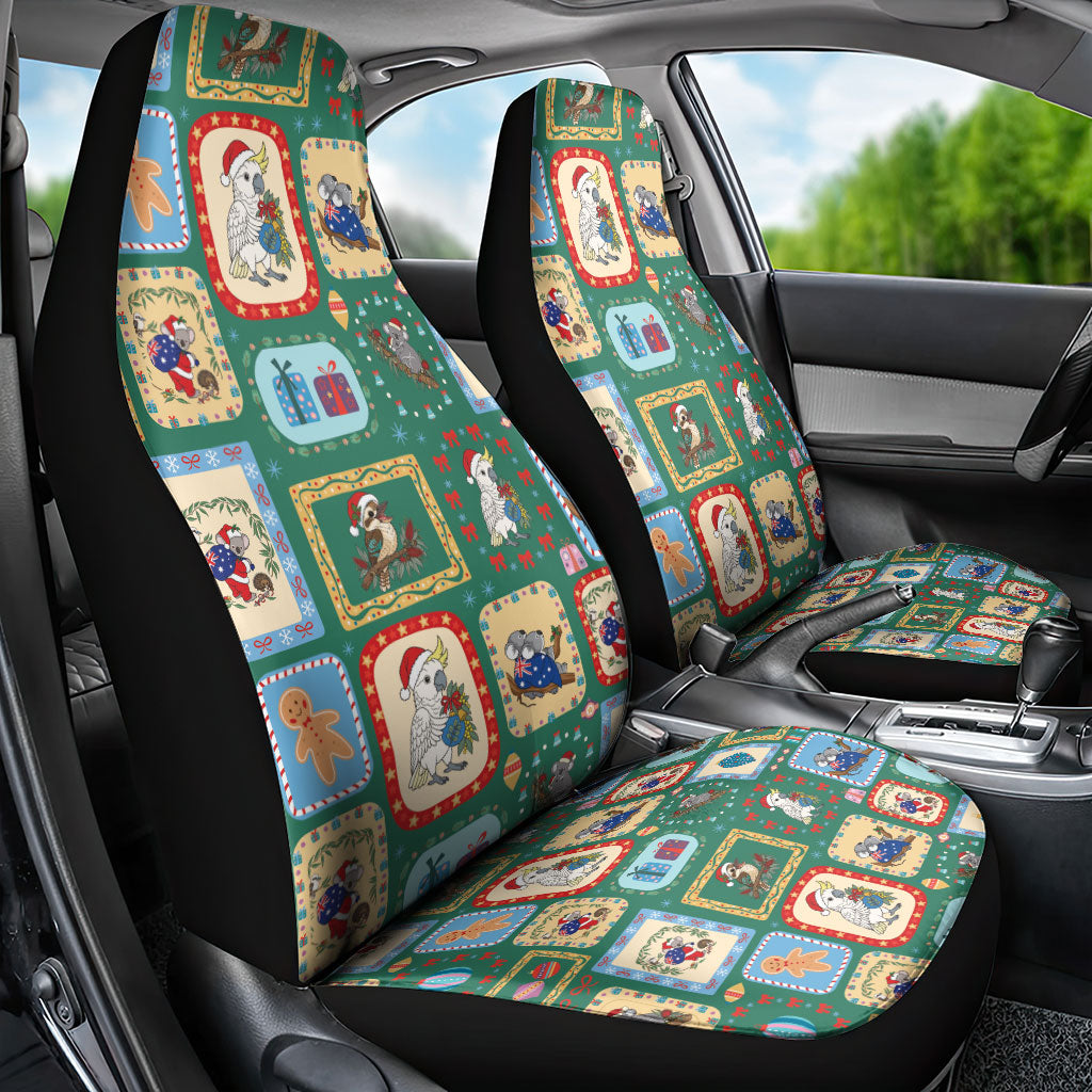 Australia Wildlife Christmas Stamp Car Seat Cover Green Aussie Native Animal Seamless Pattern