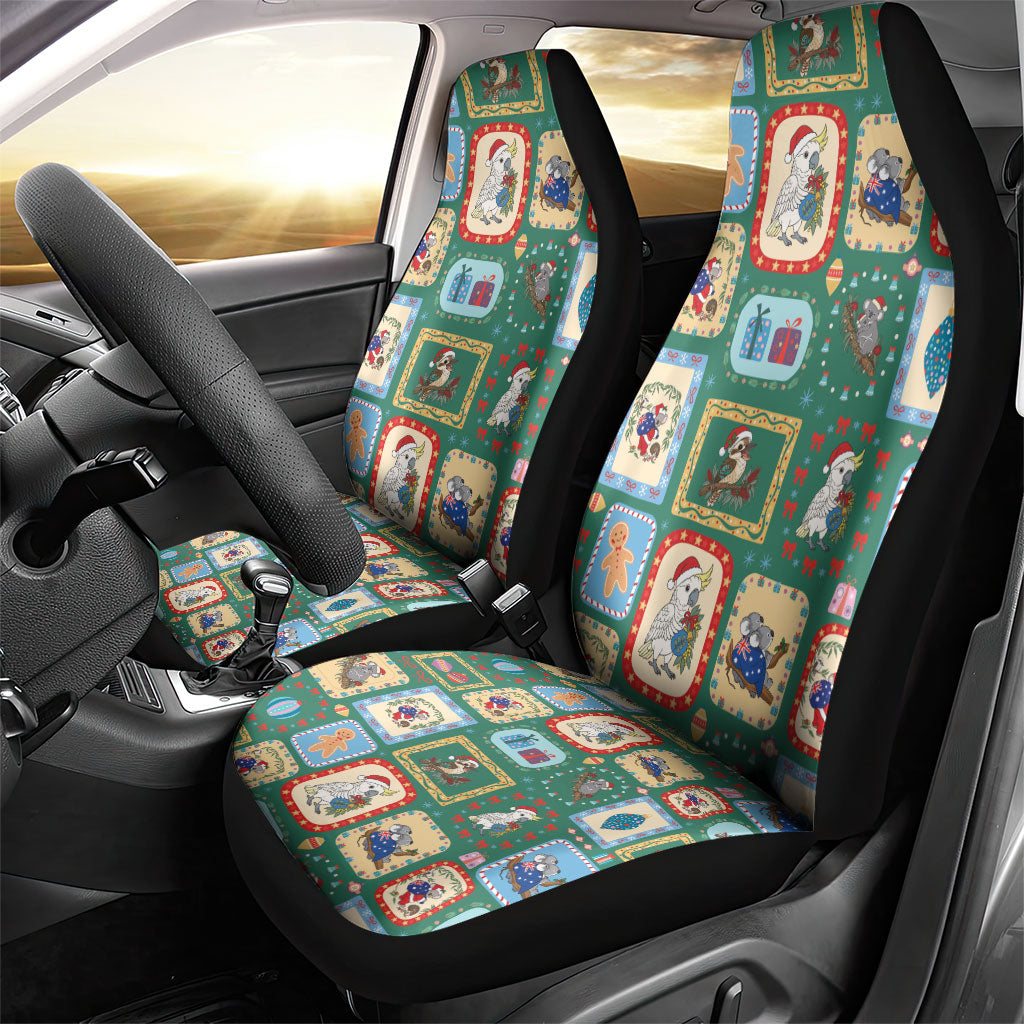 Australia Wildlife Christmas Stamp Car Seat Cover Green Aussie Native Animal Seamless Pattern