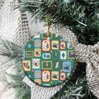 Australia Wildlife Christmas Stamps Ceramic Ornament Green Aussie Native Animal Seamless Pattern