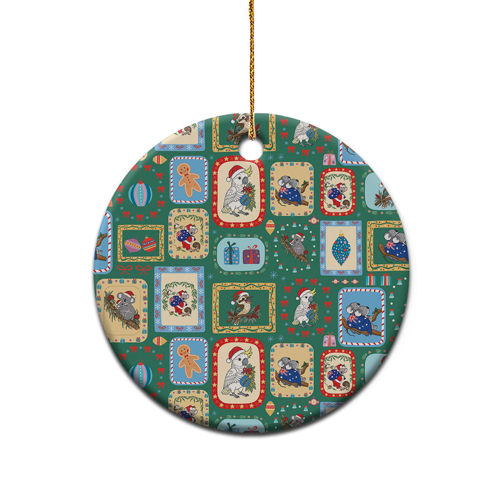 Australia Wildlife Christmas Stamps Ceramic Ornament Green Aussie Native Animal Seamless Pattern