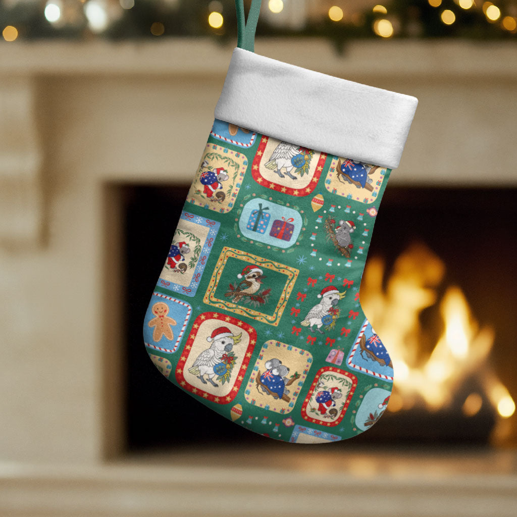 Australia Wildlife Christmas Stamps Christmas Stocking Green Aussie Native Animal Seamless Pattern