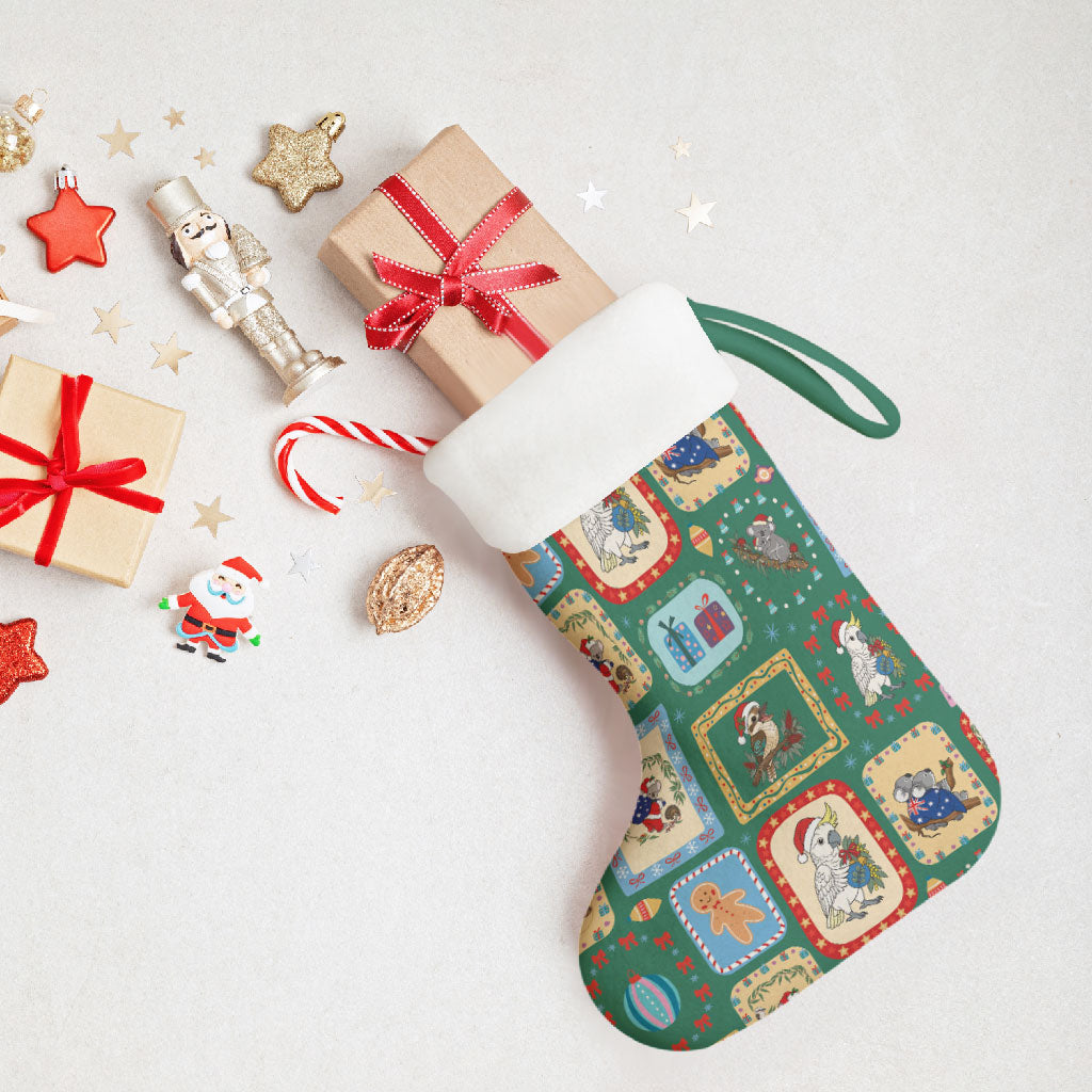Australia Wildlife Christmas Stamps Christmas Stocking Green Aussie Native Animal Seamless Pattern