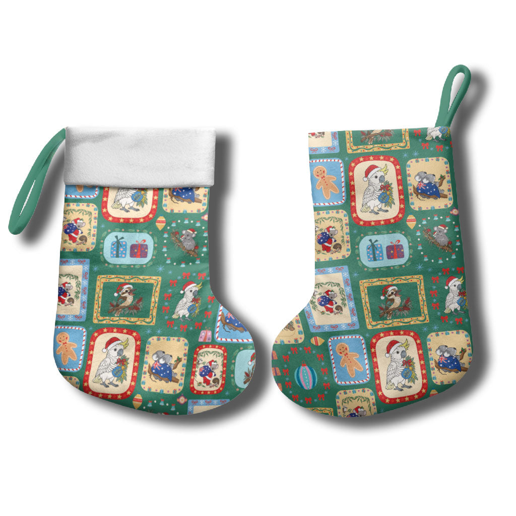 Australia Wildlife Christmas Stamps Christmas Stocking Green Aussie Native Animal Seamless Pattern