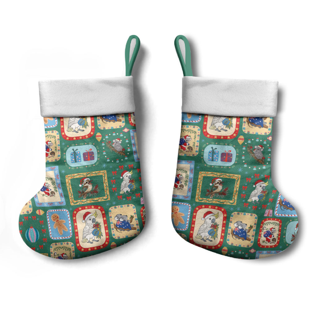 Australia Wildlife Christmas Stamps Christmas Stocking Green Aussie Native Animal Seamless Pattern