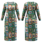 Australia Wildlife Christmas Stamp Couples Matching Long Sleeve Bodycon Dress and Hawaiian Shirt Green Aussie Native Animal Seamless Pattern