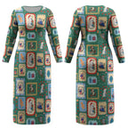 Australia Wildlife Christmas Stamp Couples Matching Long Sleeve Bodycon Dress and Long Sleeve Button Shirt Green Aussie Native Animal Seamless Pattern