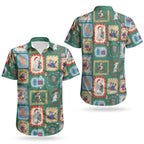 Australia Wildlife Christmas Stamp Couples Matching Off Shoulder Maxi Dress and Hawaiian Shirt Green Aussie Native Animal Seamless Pattern