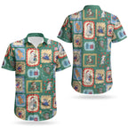 Australia Wildlife Christmas Stamp Couples Matching Puletasi and Hawaiian Shirt Green Aussie Native Animal Seamless Pattern