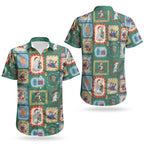 Australia Wildlife Christmas Stamp Couples Matching Short Sleeve Bodycon Dress and Hawaiian Shirt Green Aussie Native Animal Seamless Pattern