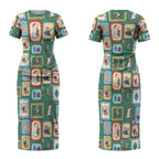 Australia Wildlife Christmas Stamp Couples Matching Short Sleeve Bodycon Dress and Hawaiian Shirt Green Aussie Native Animal Seamless Pattern