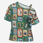 Australia Wildlife Christmas Stamp Cross Shoulder Shirt Green Aussie Native Animal Seamless Pattern