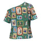 Australia Wildlife Christmas Stamp Cross Shoulder Shirt Green Aussie Native Animal Seamless Pattern