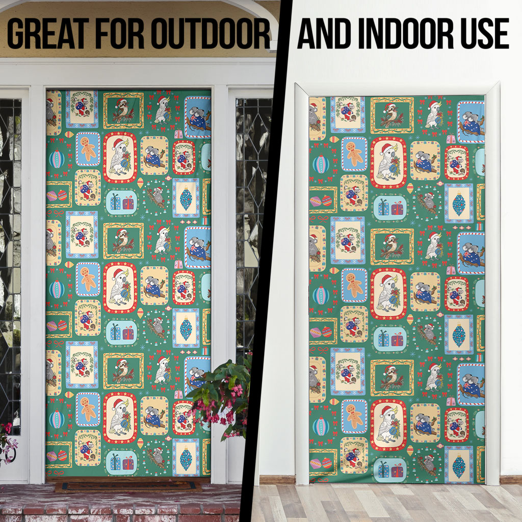 Australia Wildlife Christmas Stamp Door Cover Green Aussie Native Animal Seamless Pattern