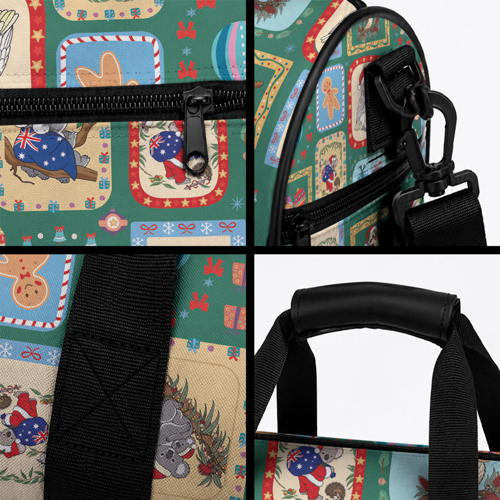 Australia Wildlife Christmas Stamp Duffle Bag Green Aussie Native Animal Seamless Pattern