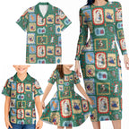 Australia Wildlife Christmas Stamp Family Matching Long Sleeve Bodycon Dress and Hawaiian Shirt Green Aussie Native Animal Seamless Pattern