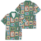 Australia Wildlife Christmas Stamp Family Matching Long Sleeve Bodycon Dress and Hawaiian Shirt Green Aussie Native Animal Seamless Pattern