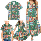 Australia Wildlife Christmas Stamp Family Matching Summer Maxi Dress and Hawaiian Shirt Green Aussie Native Animal Seamless Pattern