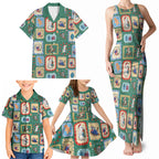 Australia Wildlife Christmas Stamp Family Matching Tank Maxi Dress and Hawaiian Shirt Green Aussie Native Animal Seamless Pattern
