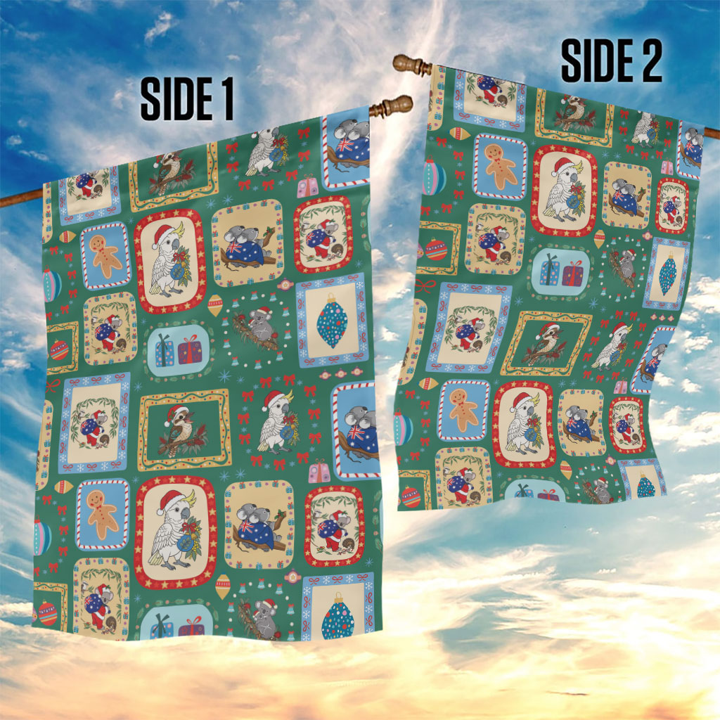 Australia Wildlife Christmas Stamp Garden Flag Green Aussie Native Animal Seamless Pattern