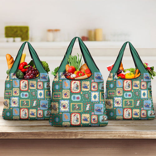 Australia Wildlife Christmas Stamp Grocery Bag Green Aussie Native Animal Seamless Pattern