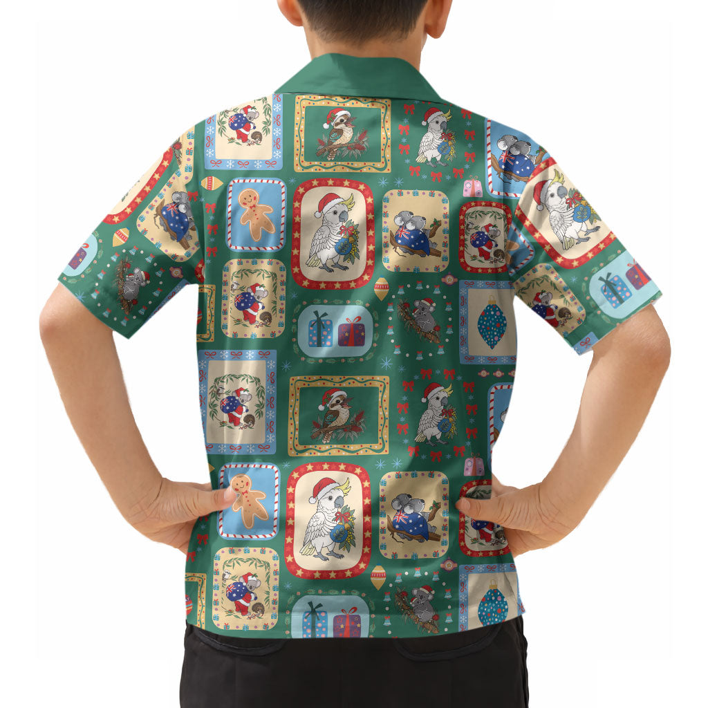 Australia Wildlife Christmas Stamp Hawaiian Shirt Green Aussie Native Animal Seamless Pattern