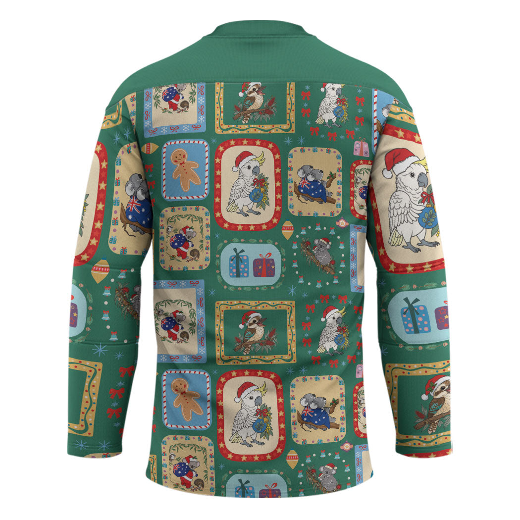 Australia Wildlife Christmas Stamp Hockey Jersey Green Aussie Native Animal Seamless Pattern