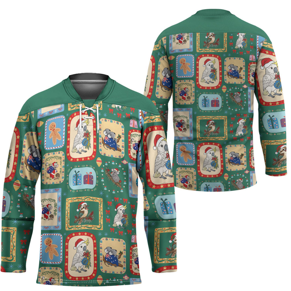 Australia Wildlife Christmas Stamp Hockey Jersey Green Aussie Native Animal Seamless Pattern