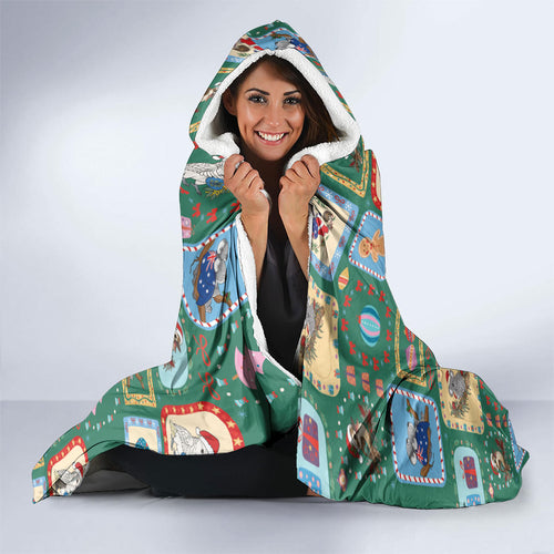 Australia Wildlife Christmas Stamp Hooded Blanket Green Aussie Native Animal Seamless Pattern