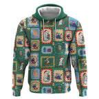 Australia Wildlife Christmas Stamp Hoodie Green Aussie Native Animal Seamless Pattern