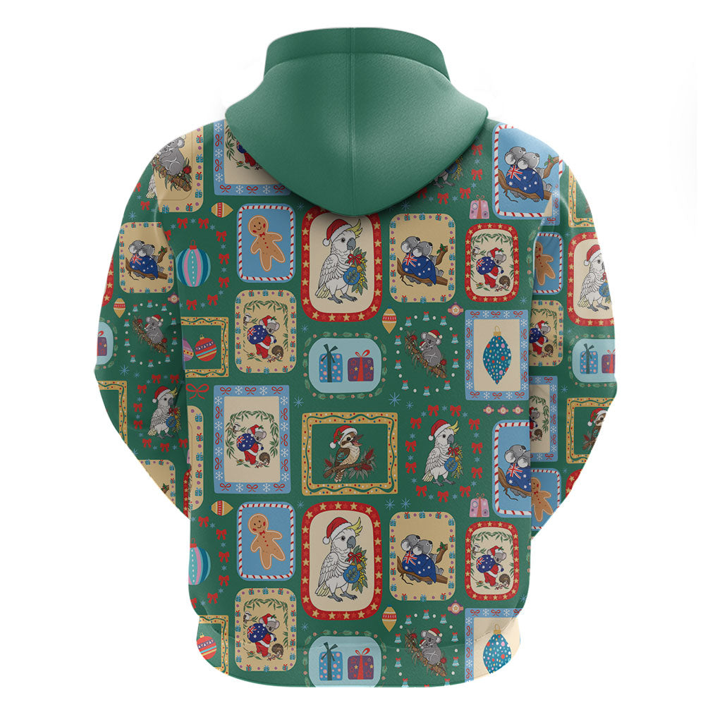 Australia Wildlife Christmas Stamp Hoodie Green Aussie Native Animal Seamless Pattern