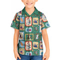 Australia Wildlife Christmas Stamp Kid Hawaiian Shirt Green Aussie Native Animal Seamless Pattern