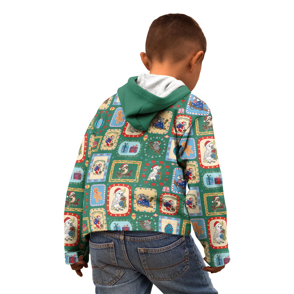Australia Wildlife Christmas Stamp Kid Hoodie Green Aussie Native Animal Seamless Pattern